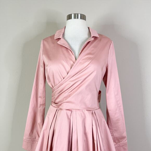 Gal Meets Glam | Elisabetta Pink Bow Wrap Retro Fit Flare 3/4 Sleeve Dress 4 - Picture 3 of 10
